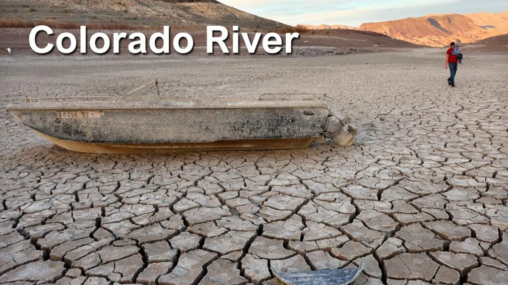 Colorado River reservoir showing drought-lowered water levels
