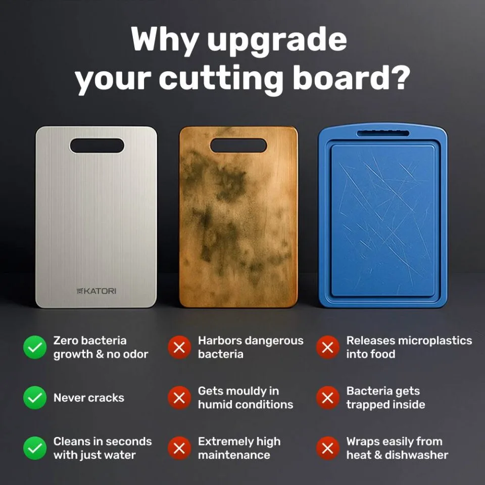 Katori titanium board used for outdoor and everyday meal prep